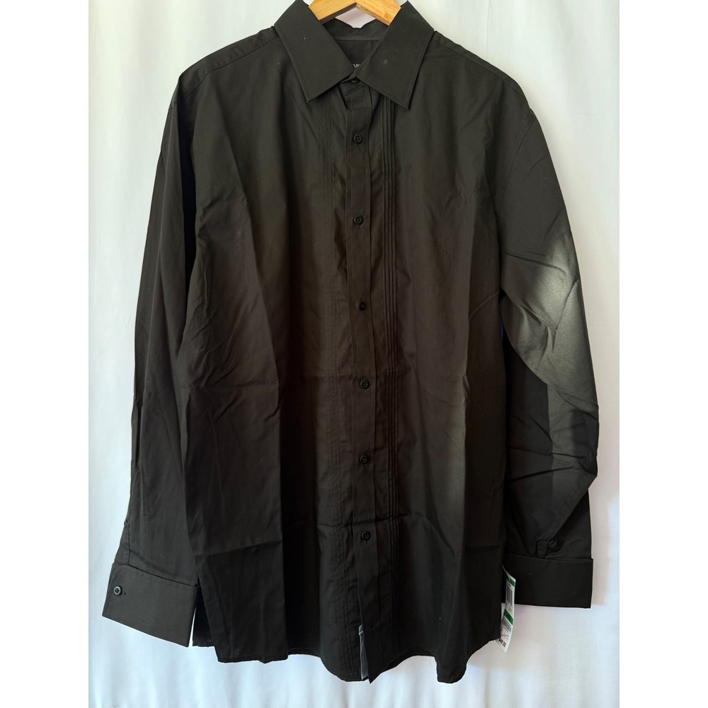 Alfani Mens Black Long Sleeve Button Down Shirt Pleated Front 100% Cotton Large